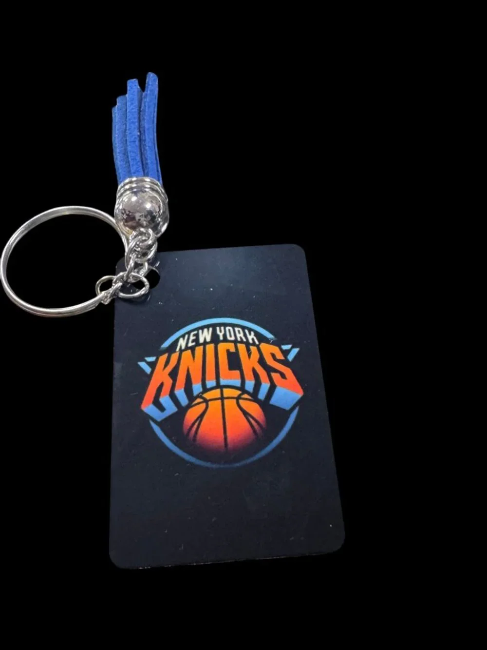 New York Knicks Metal Keychain with Blue Tassel, NBA Basketball Team Logo Key
